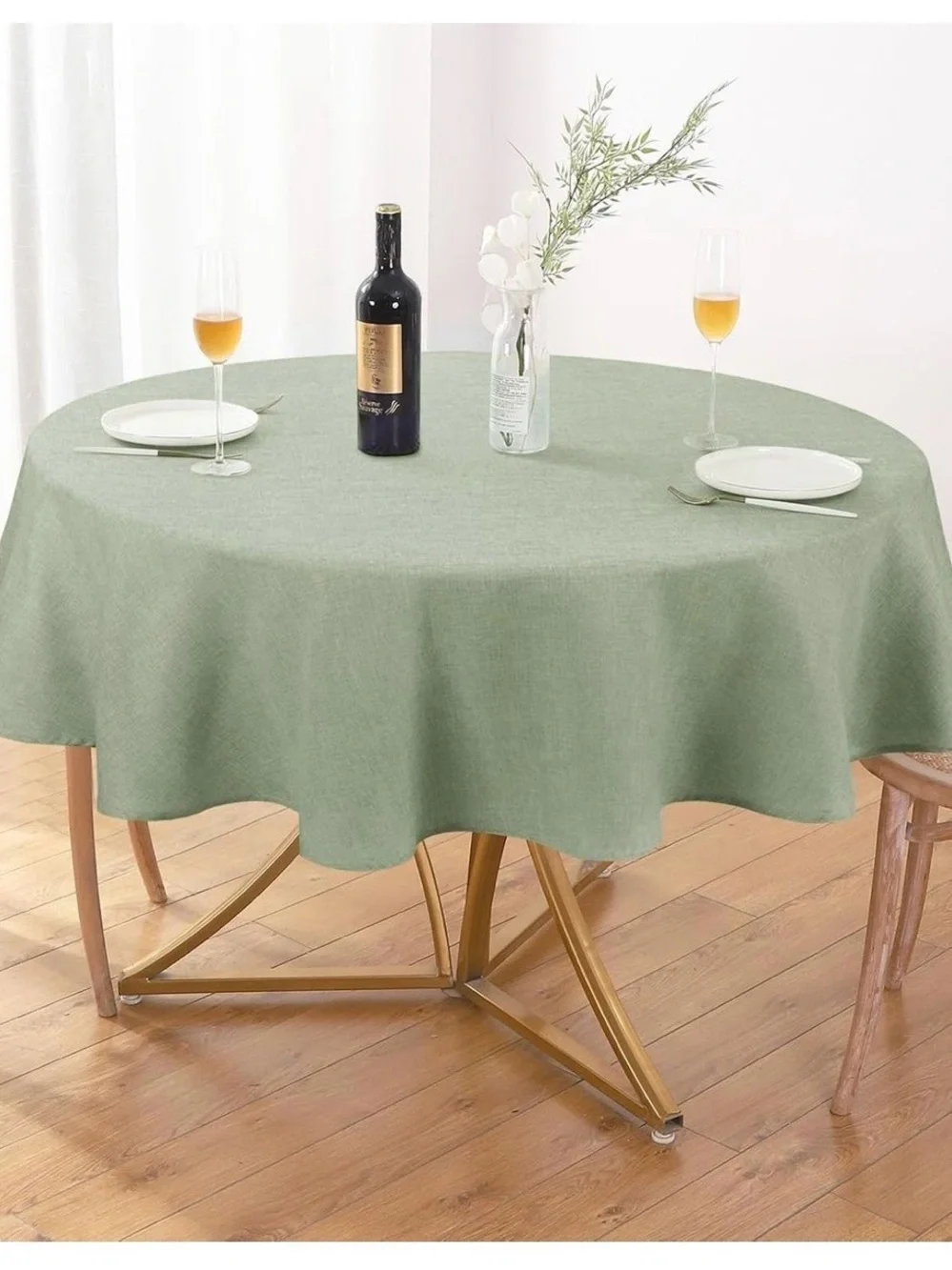 Round Green Linen-Texture Tablecloth - Home Dining - 60 inches